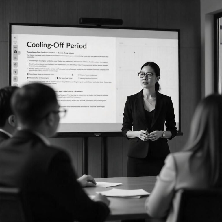 Legal expert presenting seminar on cooling-off periods in property contracts.